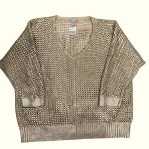 Chicos Gold Metallic Knit Sweater (Size 1)